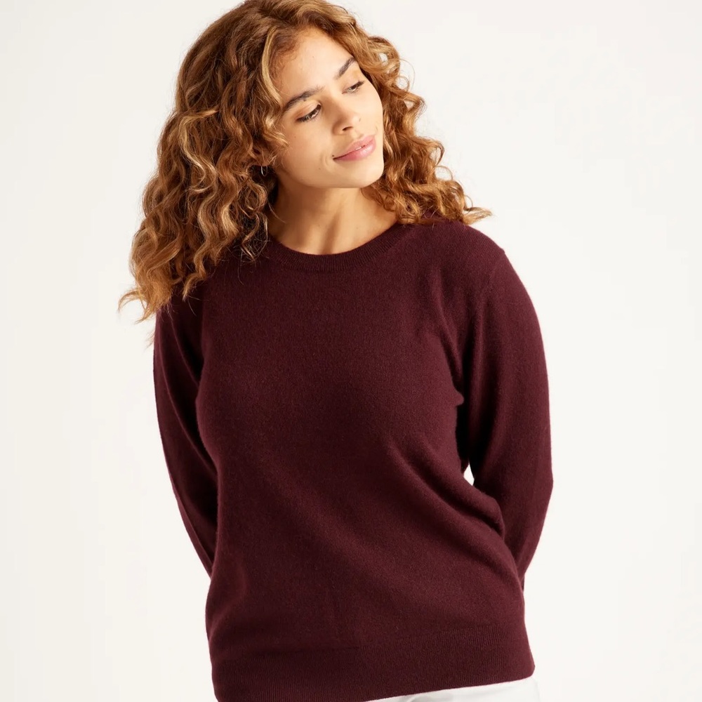 Quince Medium Cashmere Crewneck Sweater Burgundy